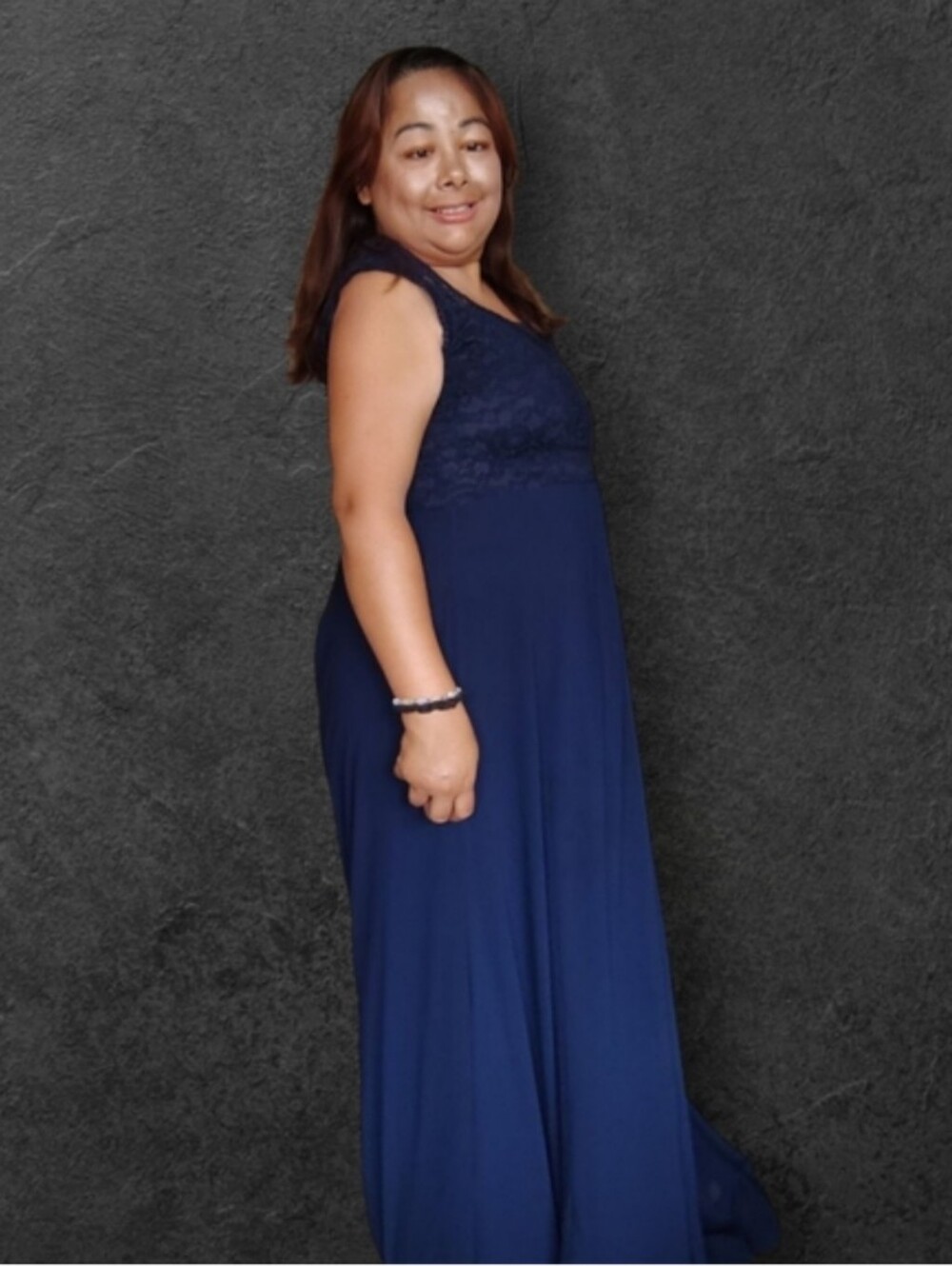 Miusol Women's Medium Navy Blue Formal Lace Maxi Dress
